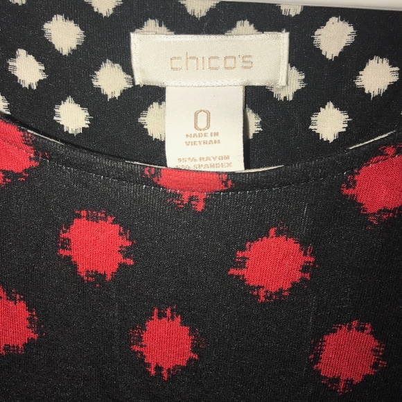 Chico's Woman's Long Sleeve Tee. Red & White Dots - Picture 2 of 4